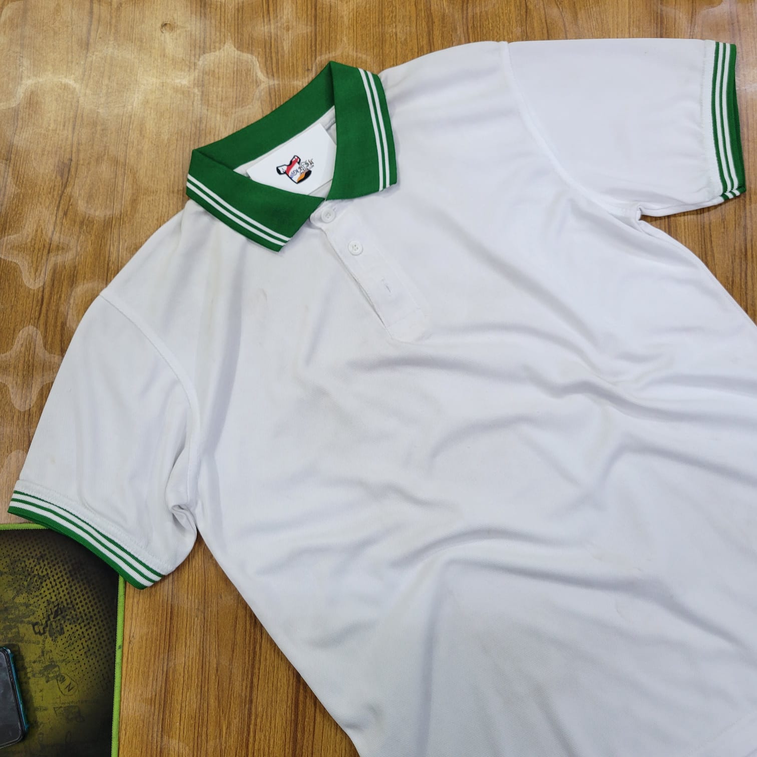 PK Mesh Fabric Polo T-Shirt (140± GSM) – White Green