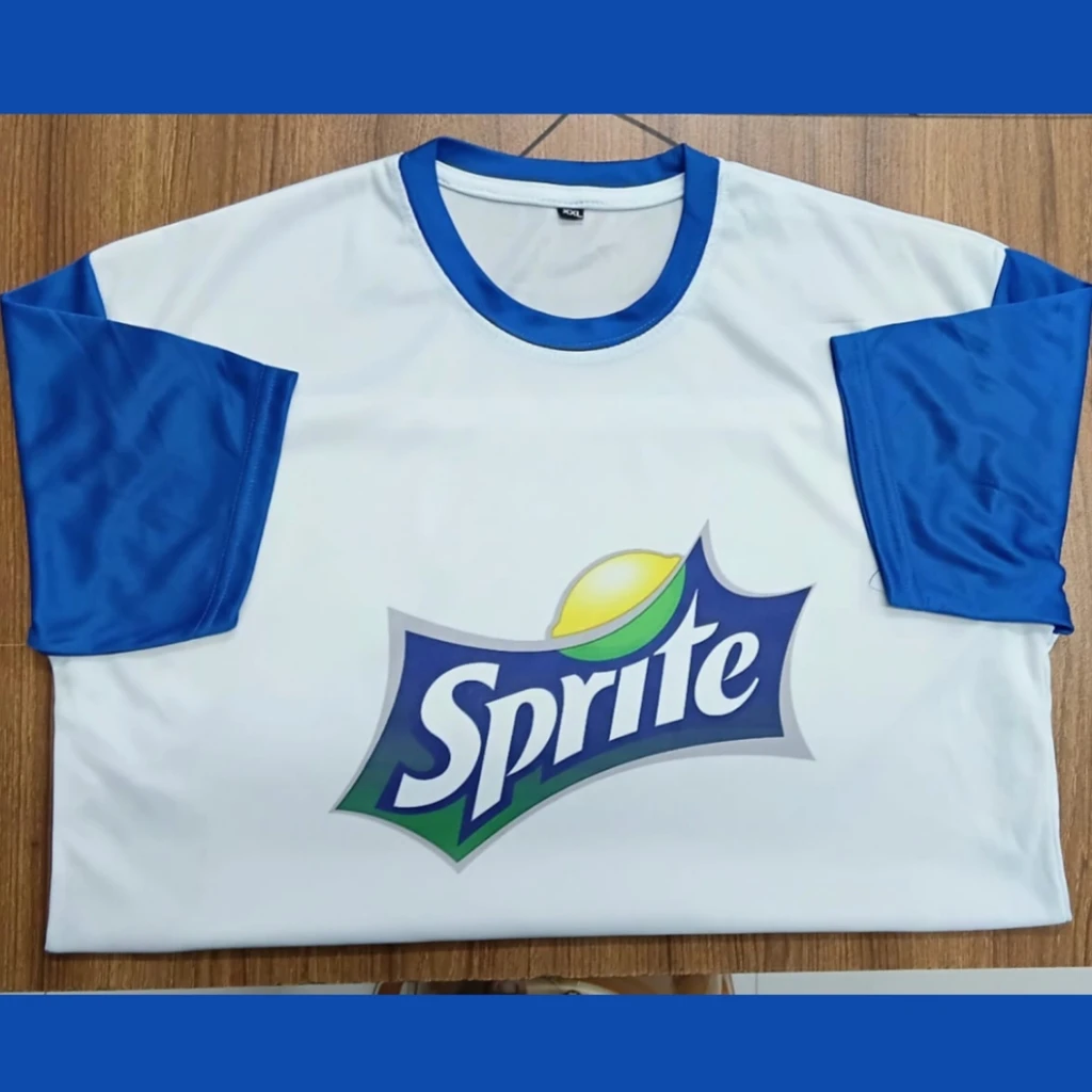 Round Neck T-Shirt (Jersey Fabric | 110–120 GSM ±) - White Body - Sleeve Blue | জার্সি কাপড়